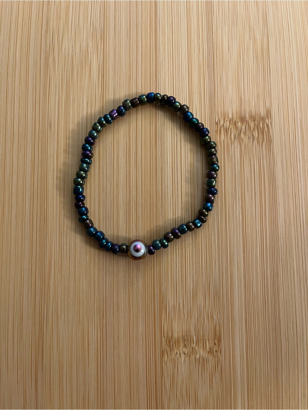 Iridescent Multicolor Beaded Evil Eye Stretch Bracelet - Women Jewelry